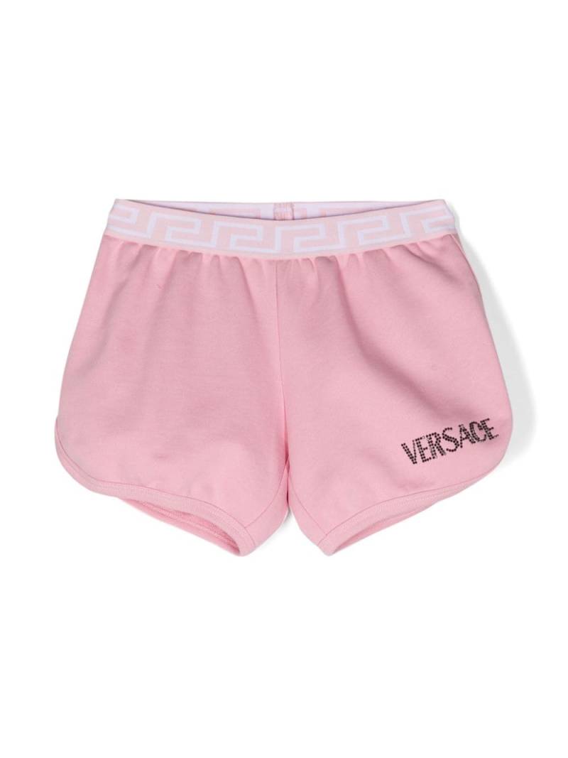 Versace Kids rhinestone-logo cotton shorts - Pink von Versace Kids