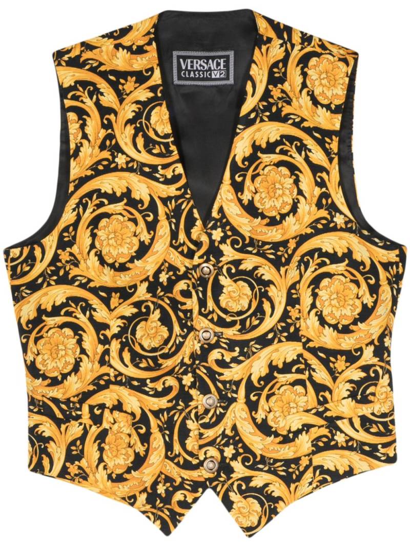 Versace Pre-Owned 1990s Barocco-print silk vest - Black von Versace Pre-Owned