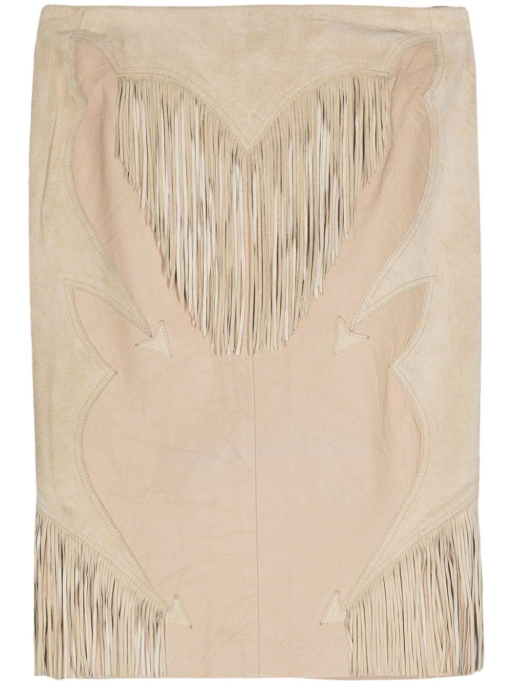 Versace Pre-Owned 2000s fringe-detail panelled skirt - Neutrals von Versace Pre-Owned