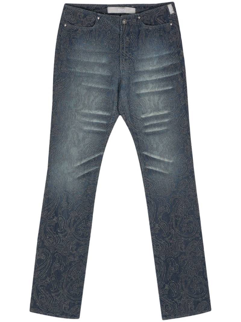 Versace Pre-Owned 2000s rhinestone-embellished straight jeans - Blue von Versace Pre-Owned