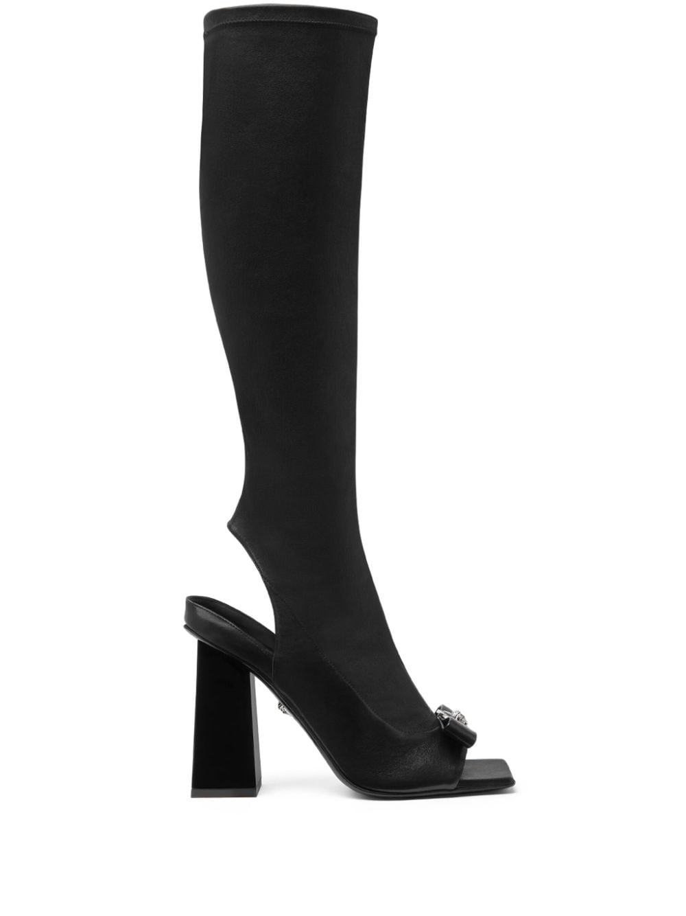 Versace 100mm Medusa-plaque knee-high boots - Black von Versace