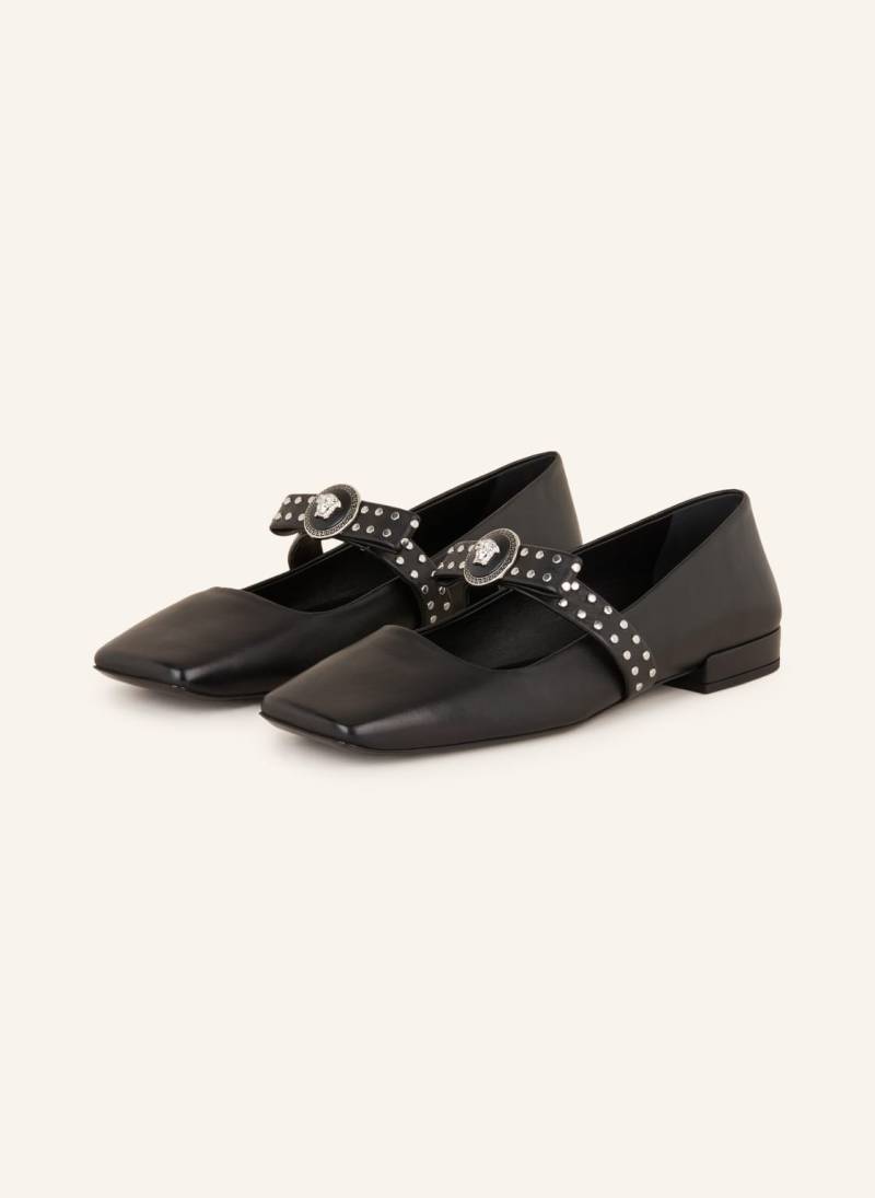 Versace Mary-Jane-Ballerinas Mit Nieten schwarz von Versace