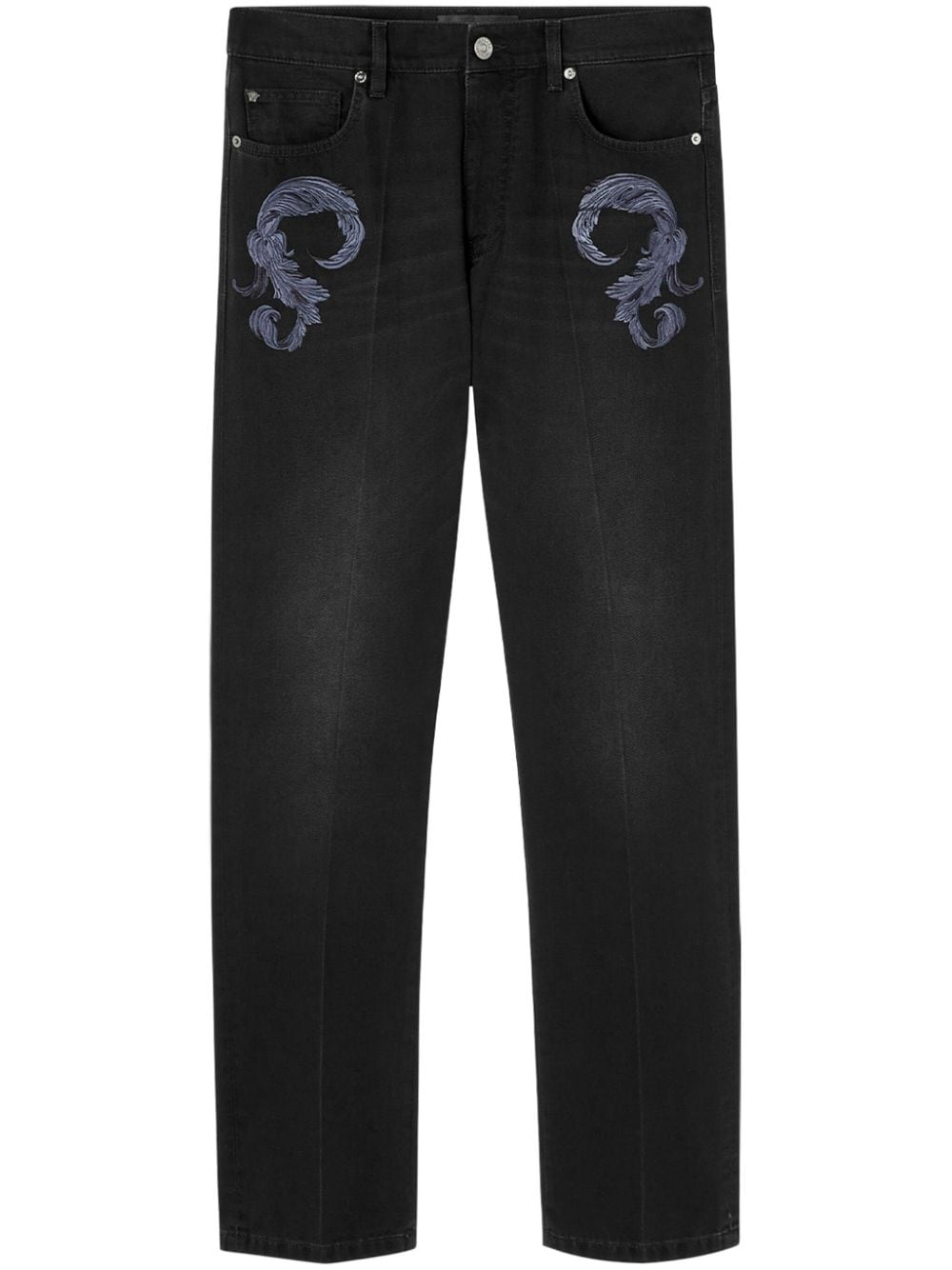 Versace Barocco-embroidered mid-rise straight-leg jeans - Black von Versace