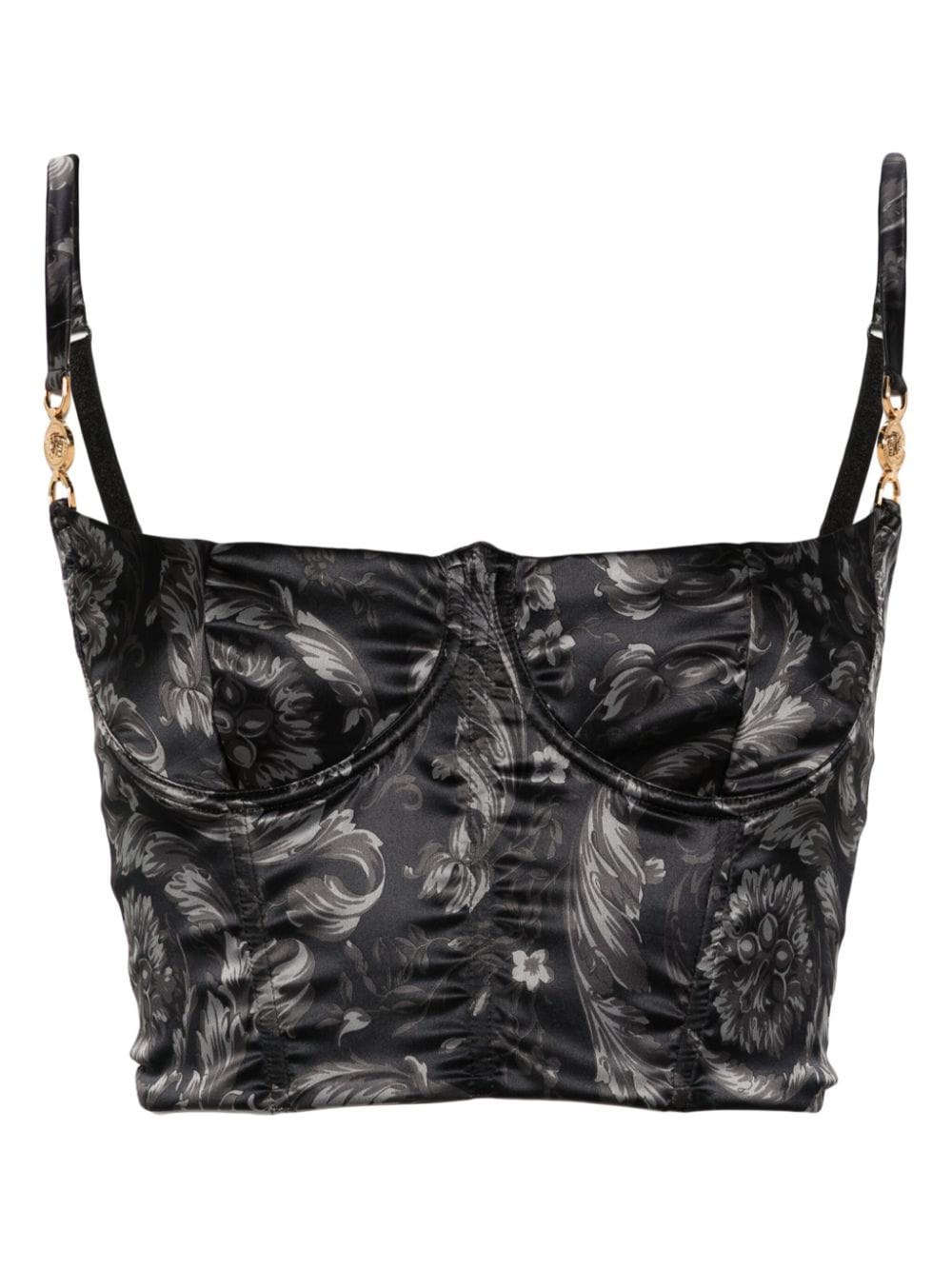 Versace Barocco-print satin bustier top - Black von Versace