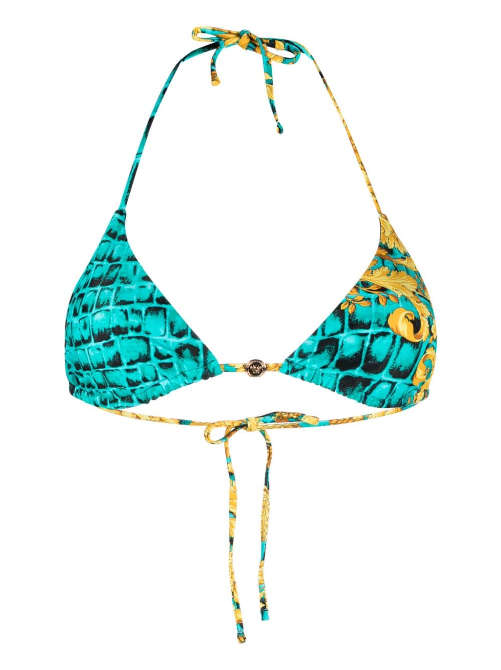 Versace Baroccodile-print triangle bikini top - Green von Versace