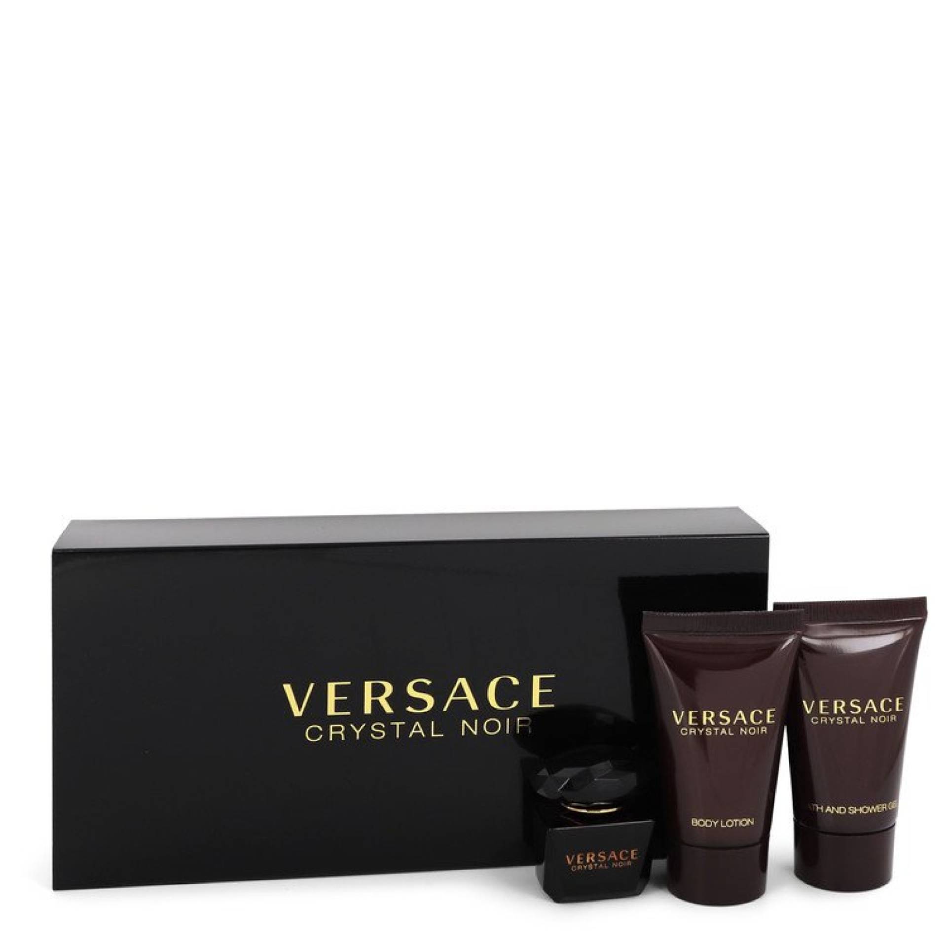 Versace Crystal Noir Gift Set -- 6 ml Mini EDT + 24 ml Shower Gel + 24 ml Body Lotion von Versace