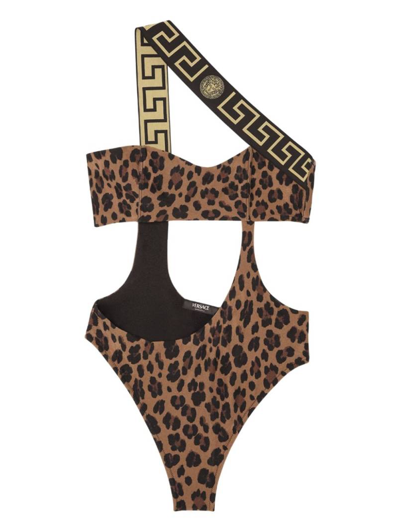 Versace Greca-trim leopard print swimsuit - Brown von Versace