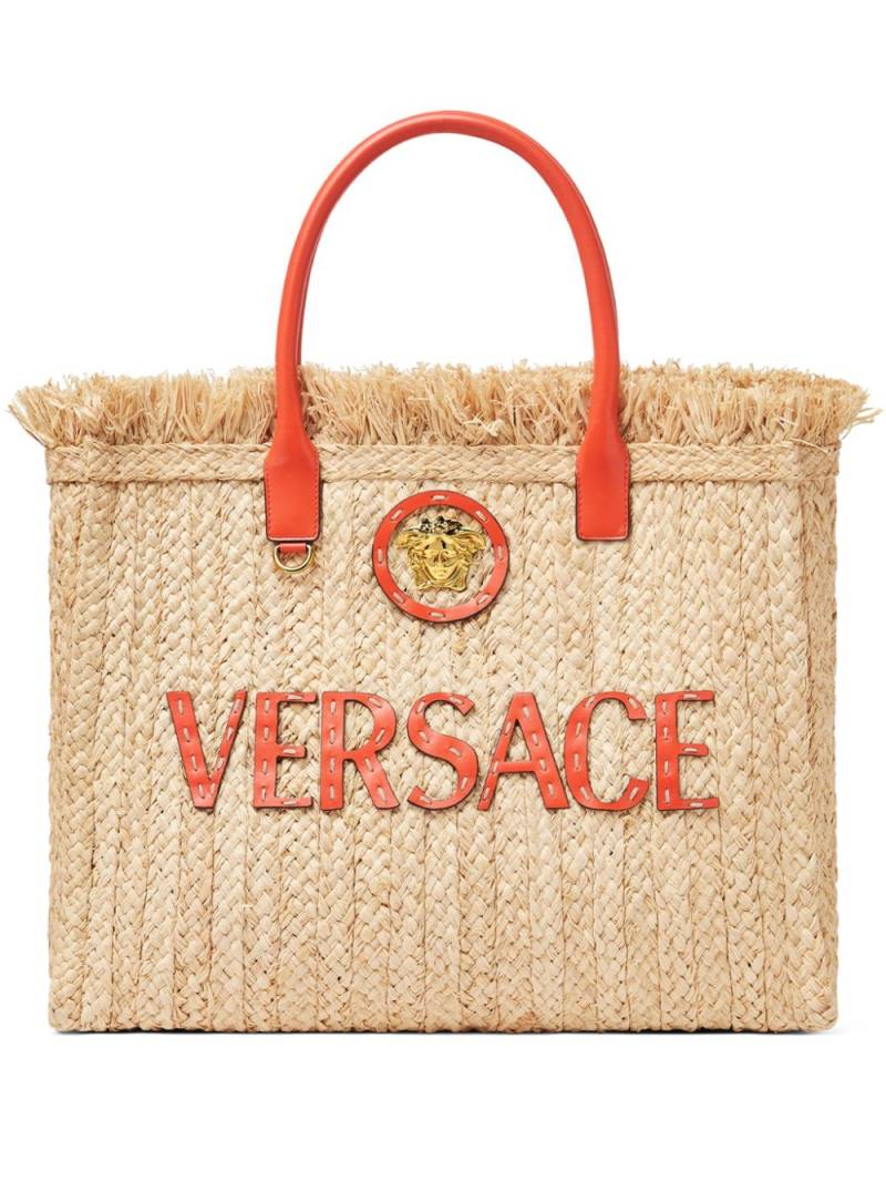 Versace La Medusa raffia tote bag - Neutrals von Versace