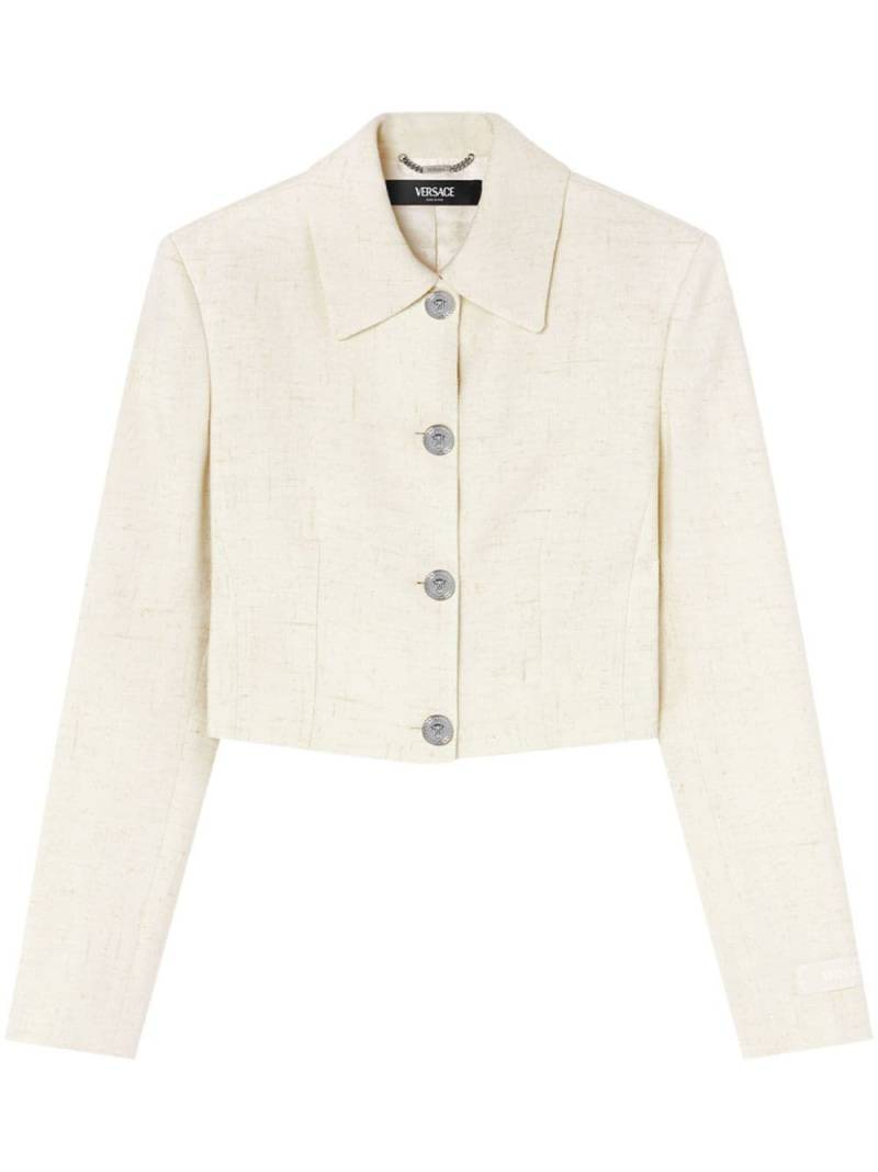 Versace silk-blend cropped jacket - Neutrals von Versace