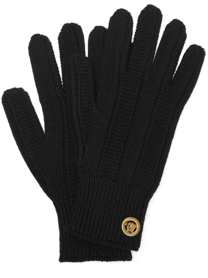 Versace Medusa-plaque ribbed-knit gloves - Black von Versace