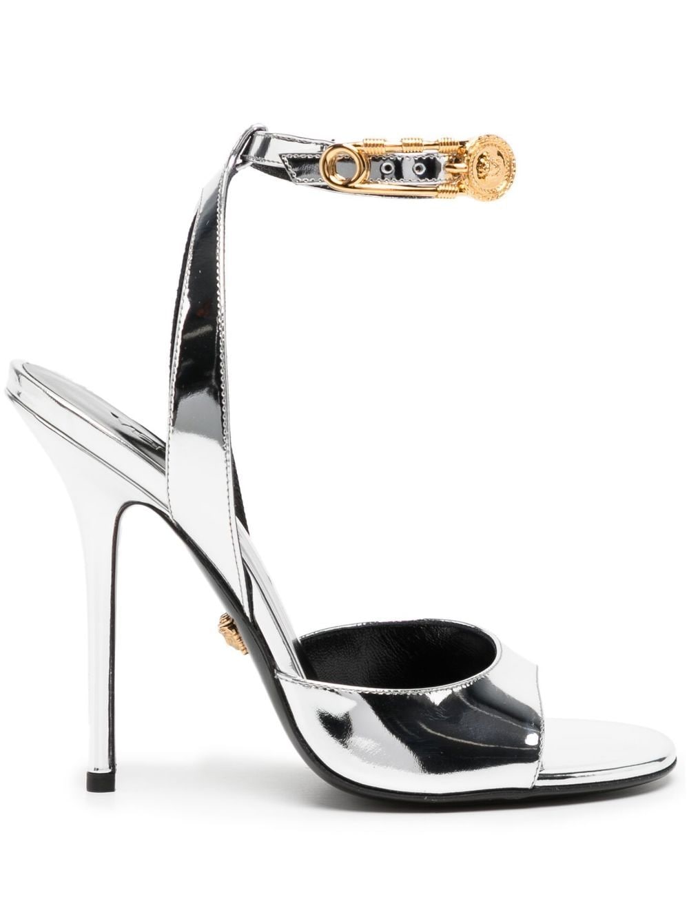 Versace Safety Pin 110mm metallic sandals - Silver von Versace