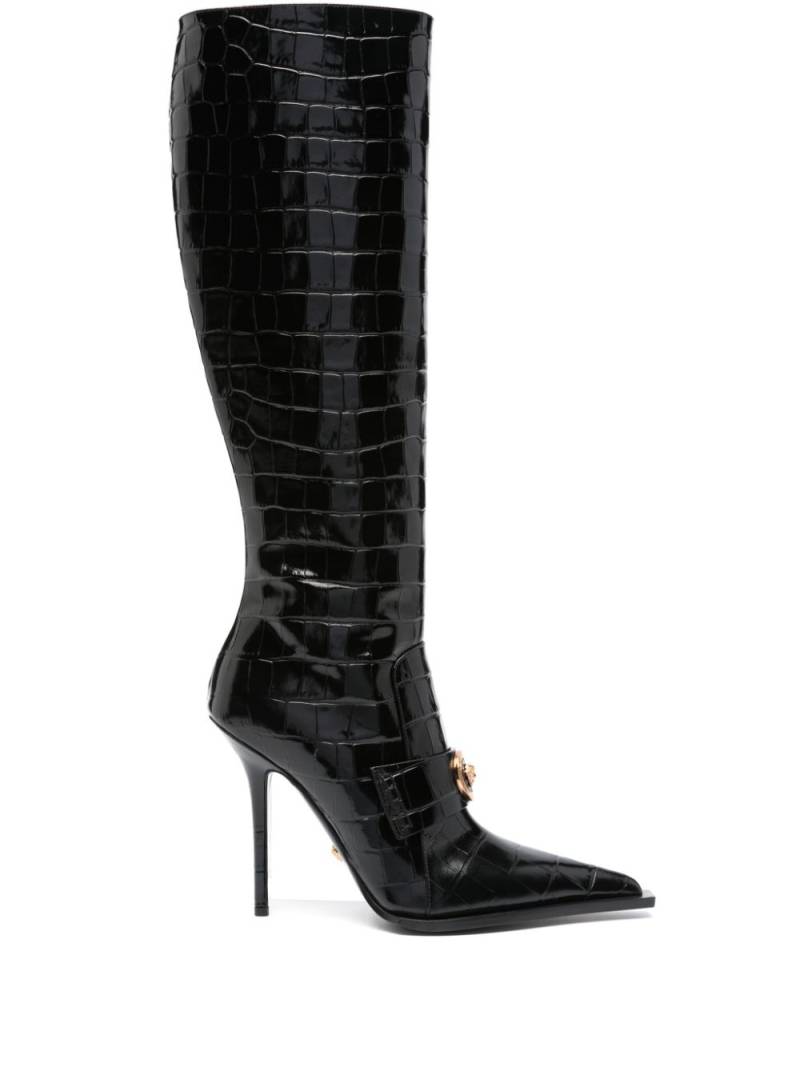 Versace Vagabond croco-embossed leather boots - Black von Versace