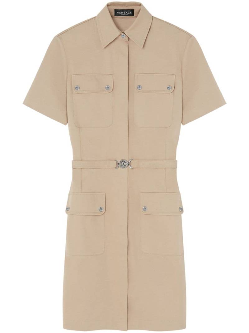 Versace cargo gabardine mini shirt dress - Neutrals von Versace