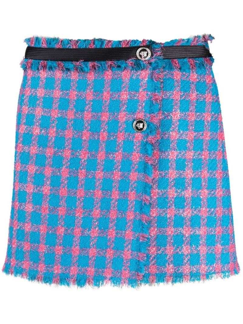 Versace check-pattern tweed miniskirt - Blue von Versace