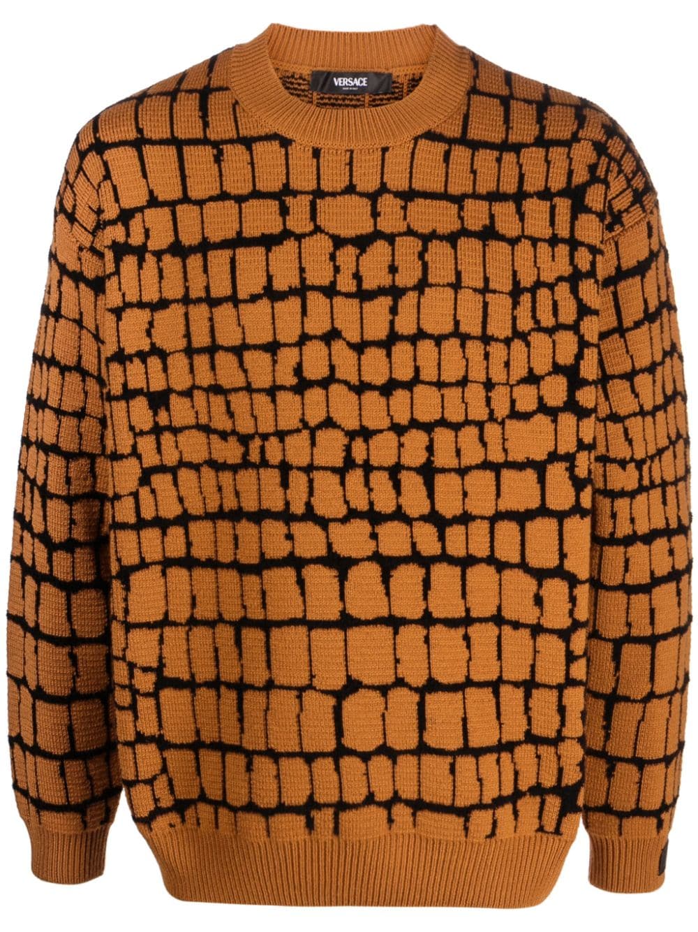 Versace crocodile-pattern cable-knit jumper - Brown von Versace