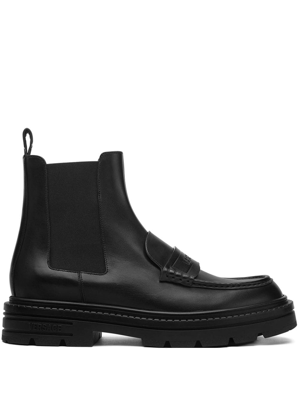 Versace Adriano leather loafer boots - Black von Versace