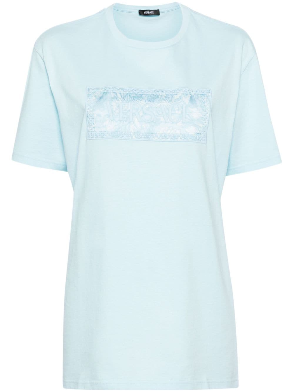 Versace logo-embroidered cotton T-shirt - Blue von Versace