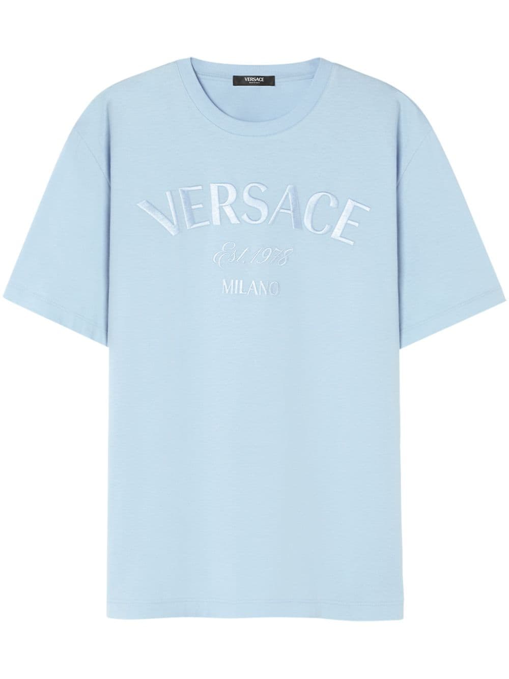 Versace logo-embroidered cotton T-shirt - Blue von Versace