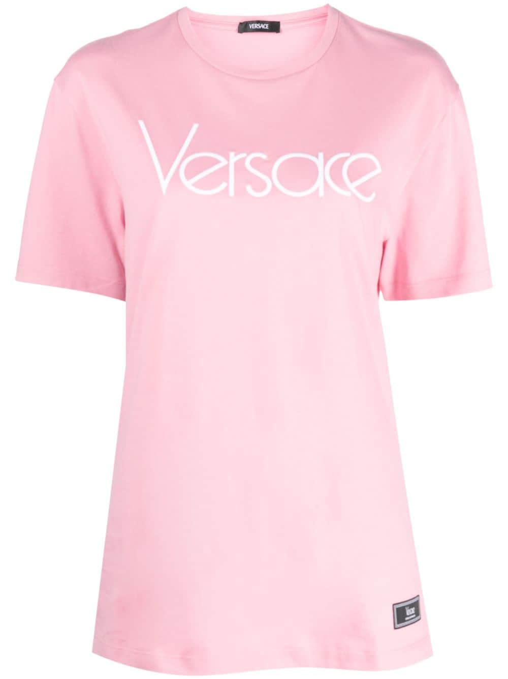 Versace logo-embroidered cotton T-shirt - Pink von Versace