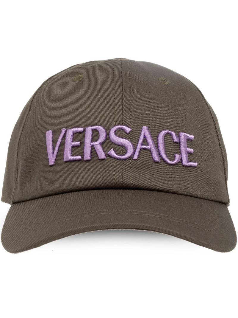 Versace logo-embroidered cotton cap - Brown von Versace