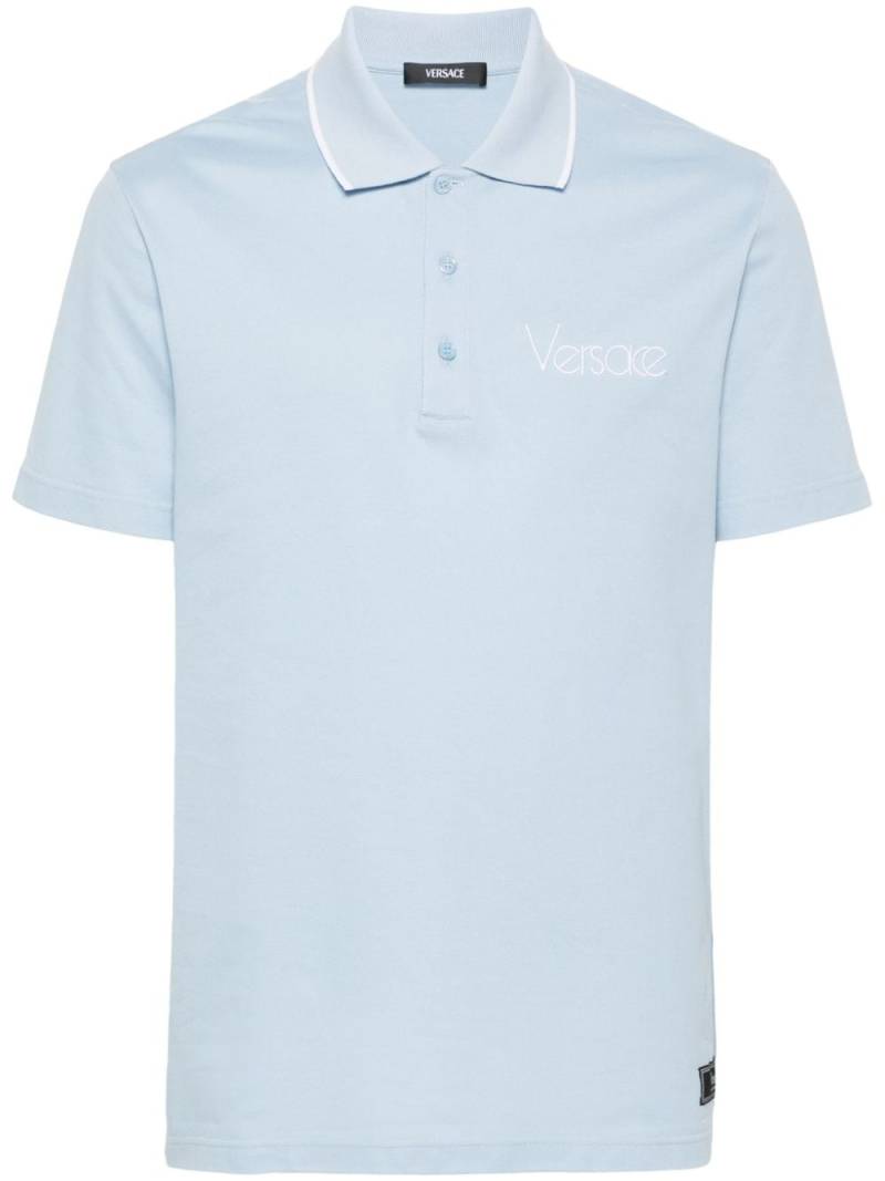 Versace logo-embroidered cotton polo shirt - Blue von Versace