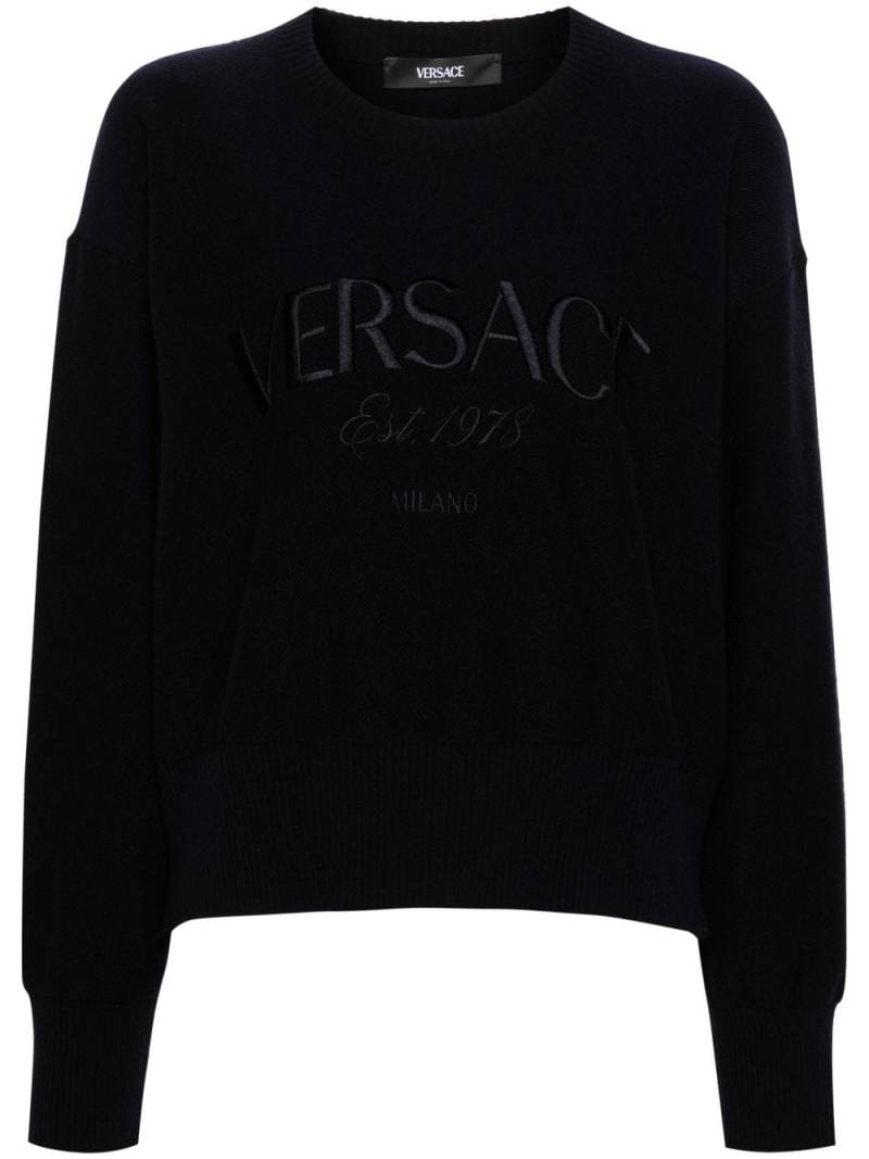 Versace logo-embroidered fine-knit jumper - Blue von Versace