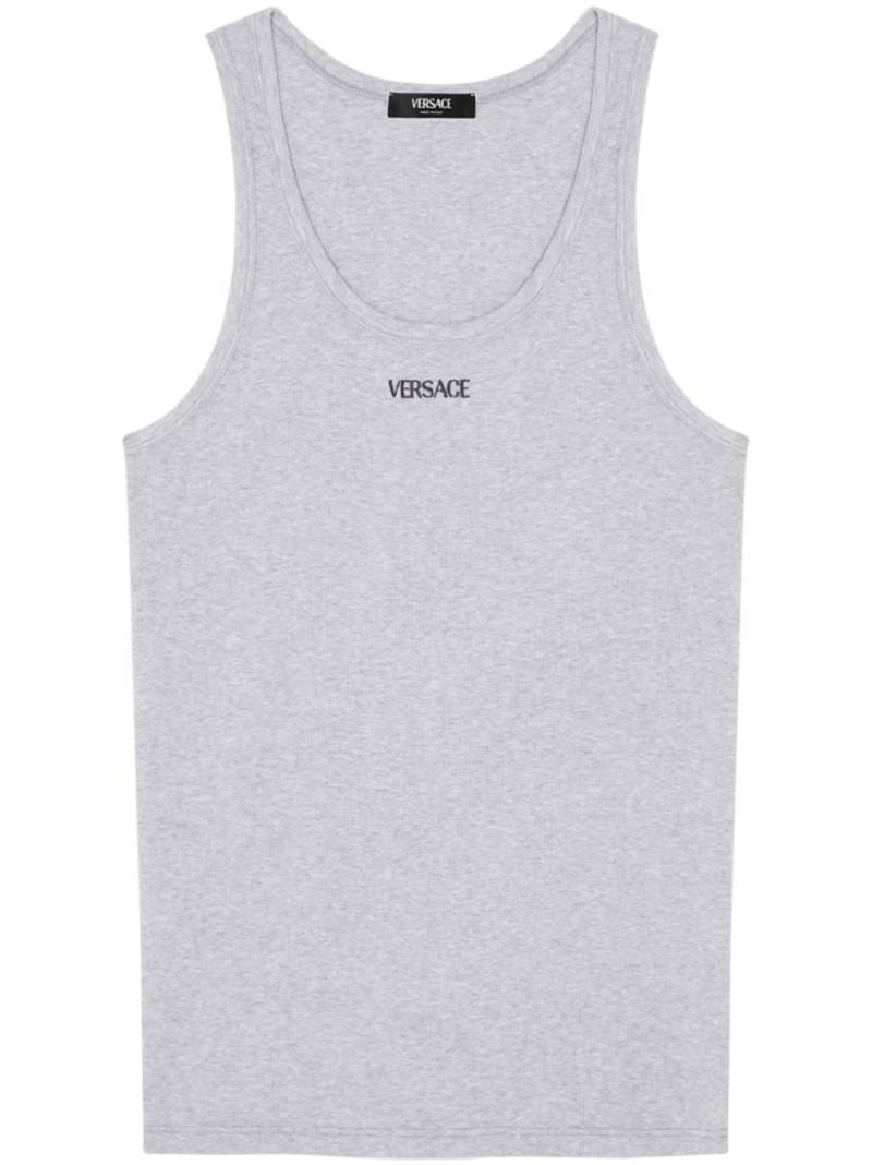 Versace logo-embroidered ribbed tank top - Grey von Versace