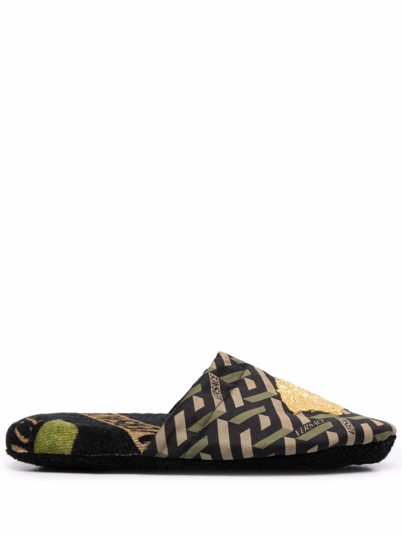 Versace logo embroidered slippers - Green von Versace