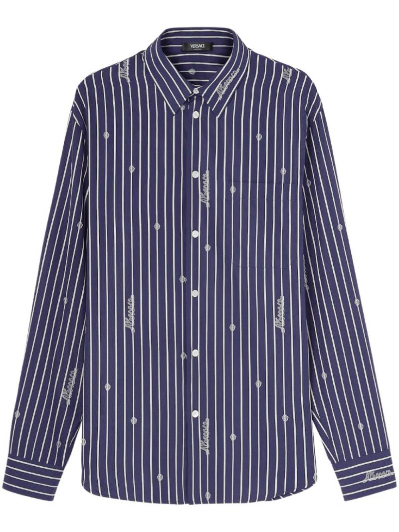 Versace logo-embroidered striped shirt - Blue von Versace