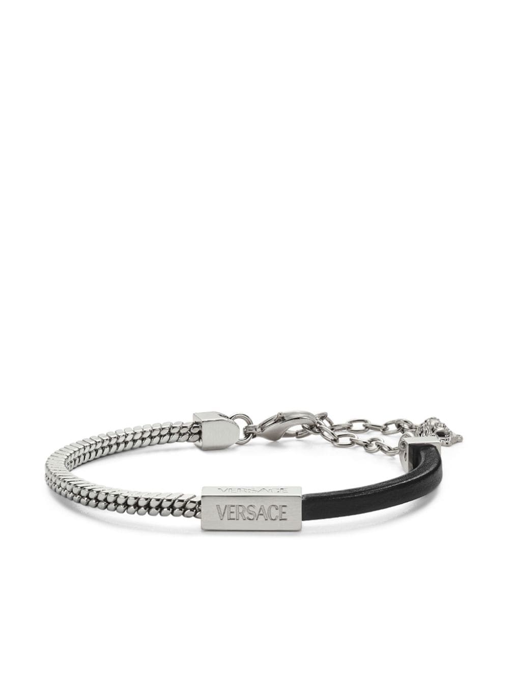 Versace logo-engraved bracelet - Silver von Versace