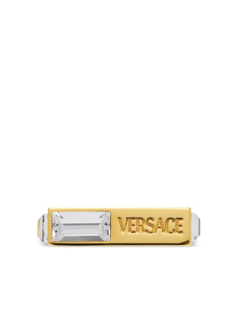 Versace logo-engraved crystal-embellished ring - Gold von Versace