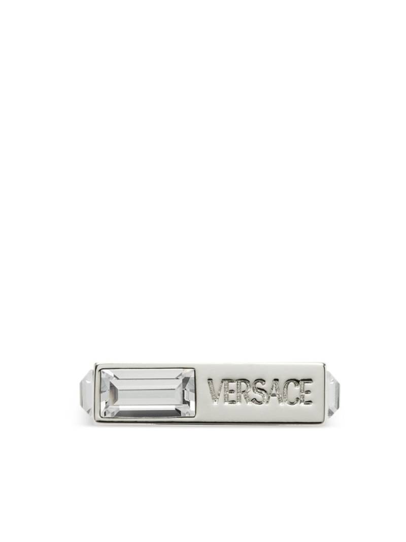 Versace logo-engraved crystal-embellished ring - Silver von Versace