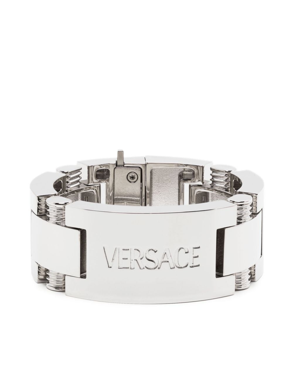 Versace logo-engraved metal bracelet - Silver von Versace