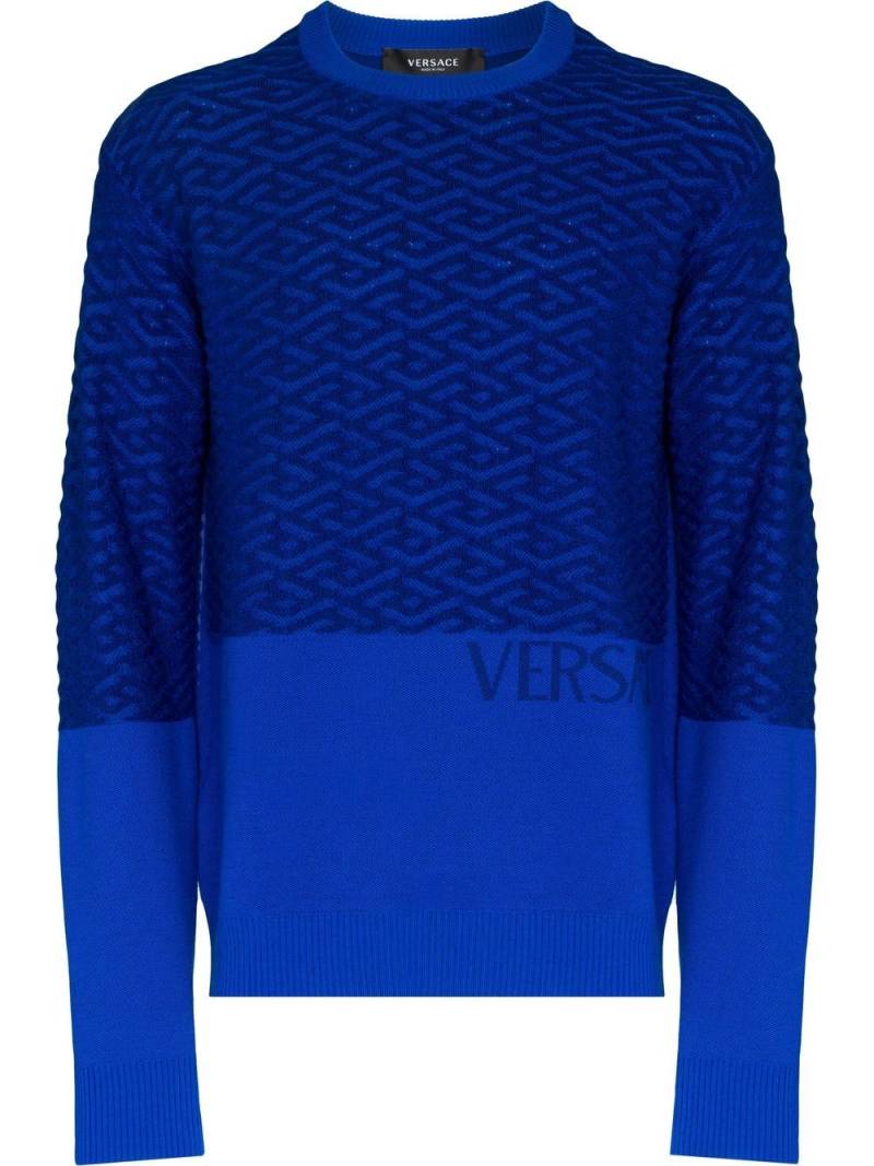 Versace logo-intarsia crew neck jumper - Blue von Versace