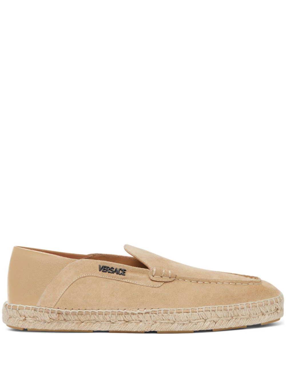 Versace logo-lettering suede espadrilles - Neutrals von Versace