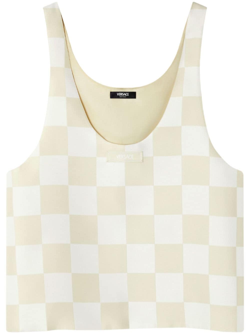 Versace logo-patch checkerboard-print top - White von Versace