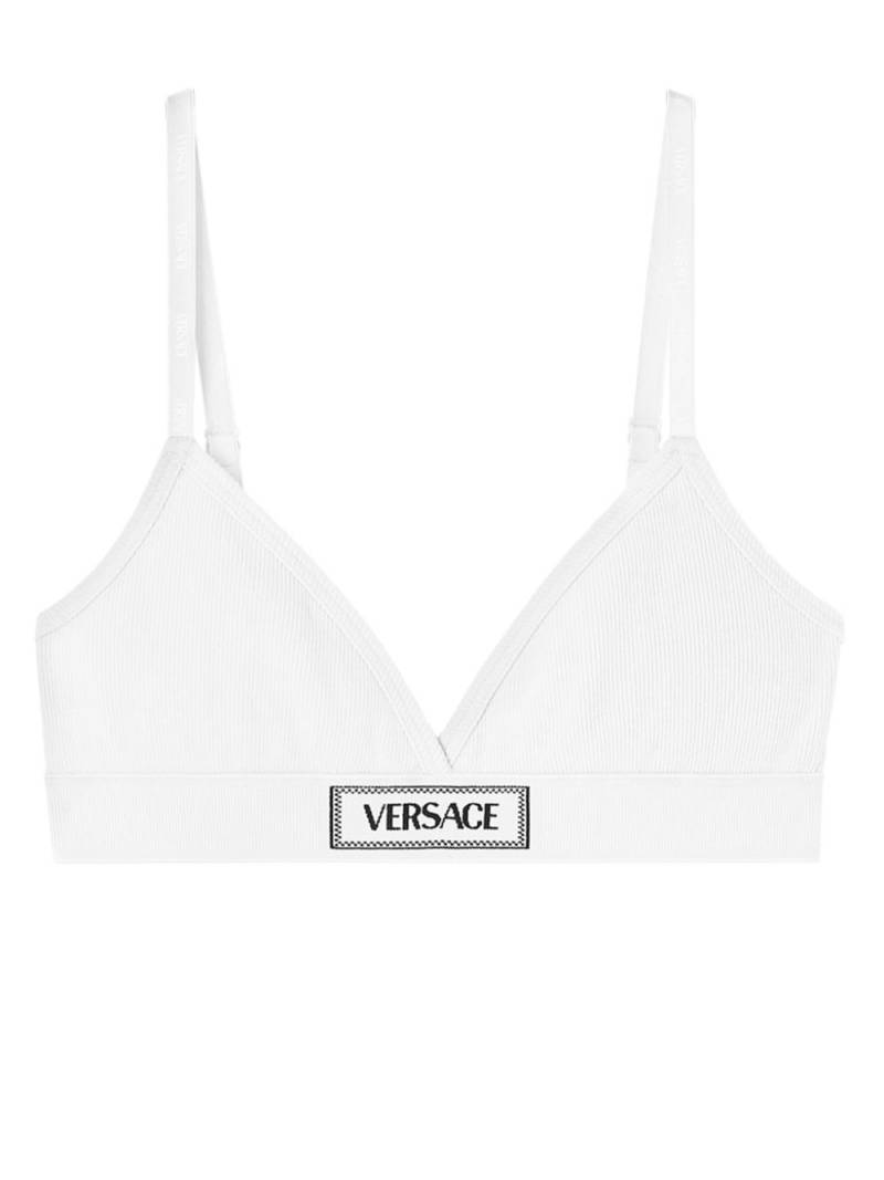 Versace logo-patch cotton-blend bra - White von Versace