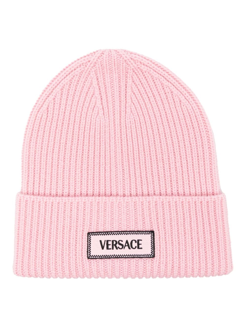 Versace logo-patch ribbed beanie - Pink von Versace