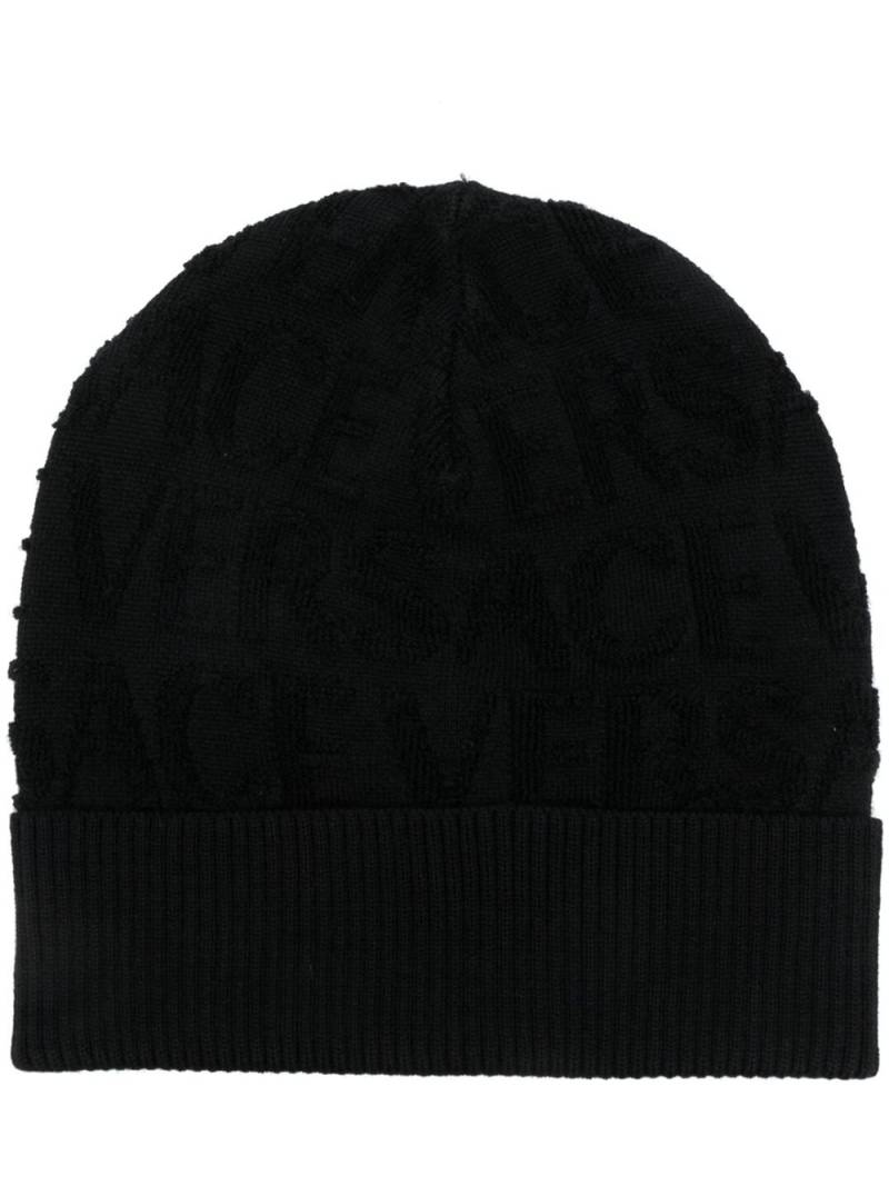 Versace logo-pattern wool beanie - Black von Versace