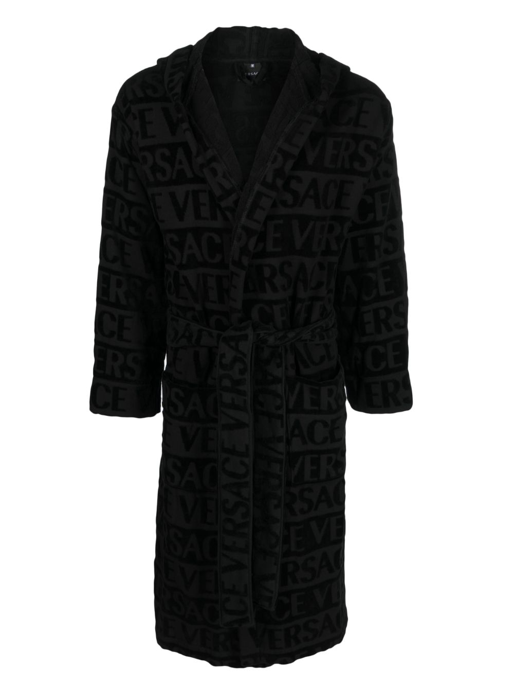 Versace logo-print cotton towelling robe - Black von Versace