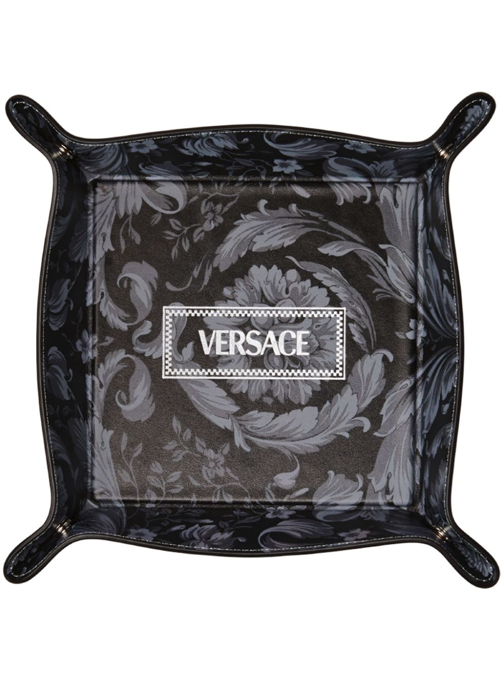 Versace Barocco-print leather tray - Black von Versace