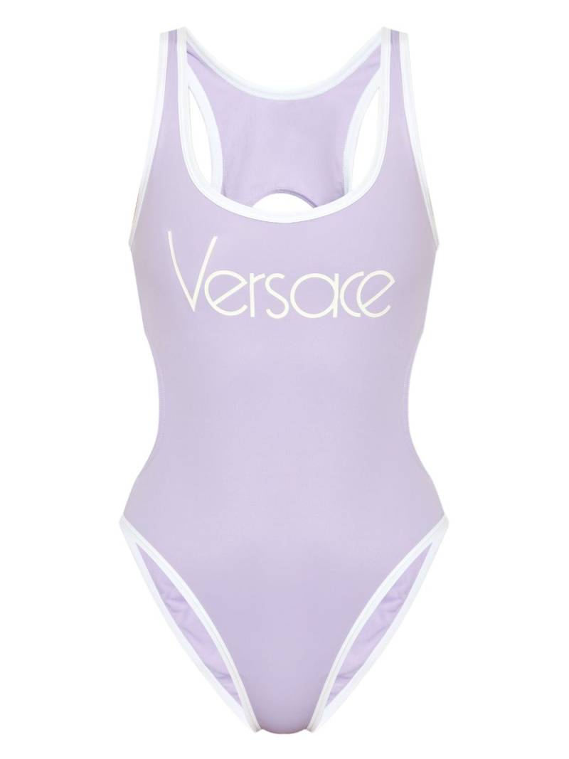 Versace logo-print swimsuit - Purple von Versace