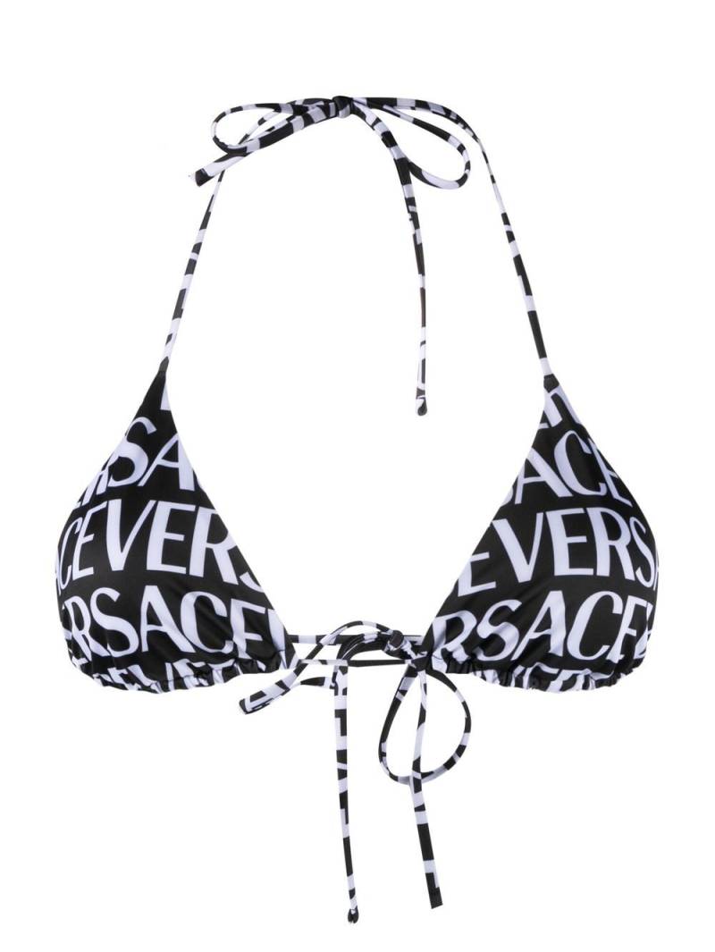 Versace logo-print triangle bikini top - Black von Versace