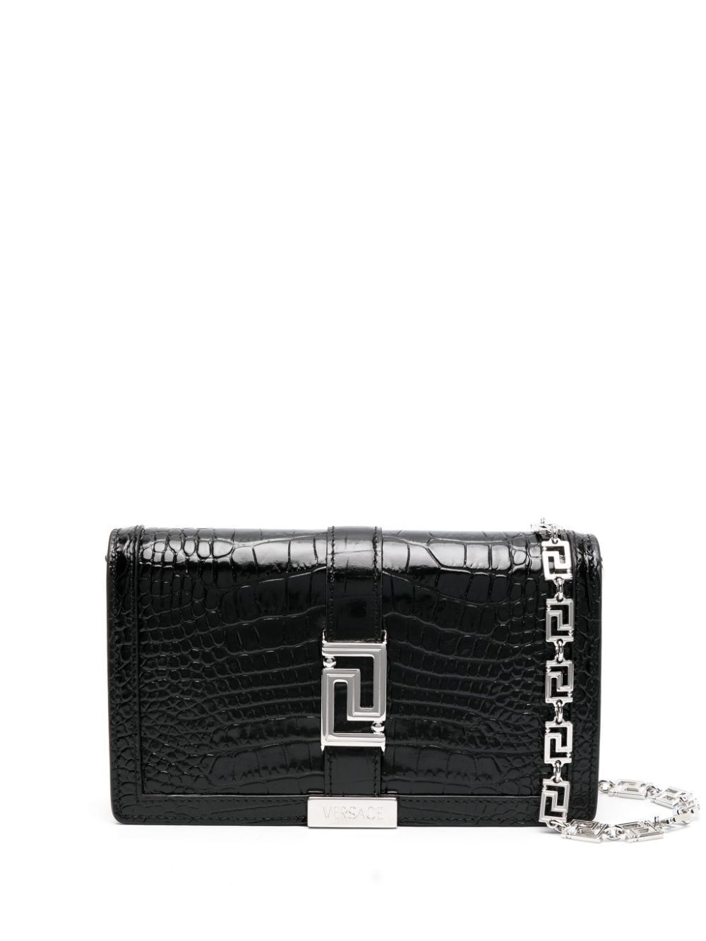 Versace Greca Goddess croc-effect mini bag - Black von Versace