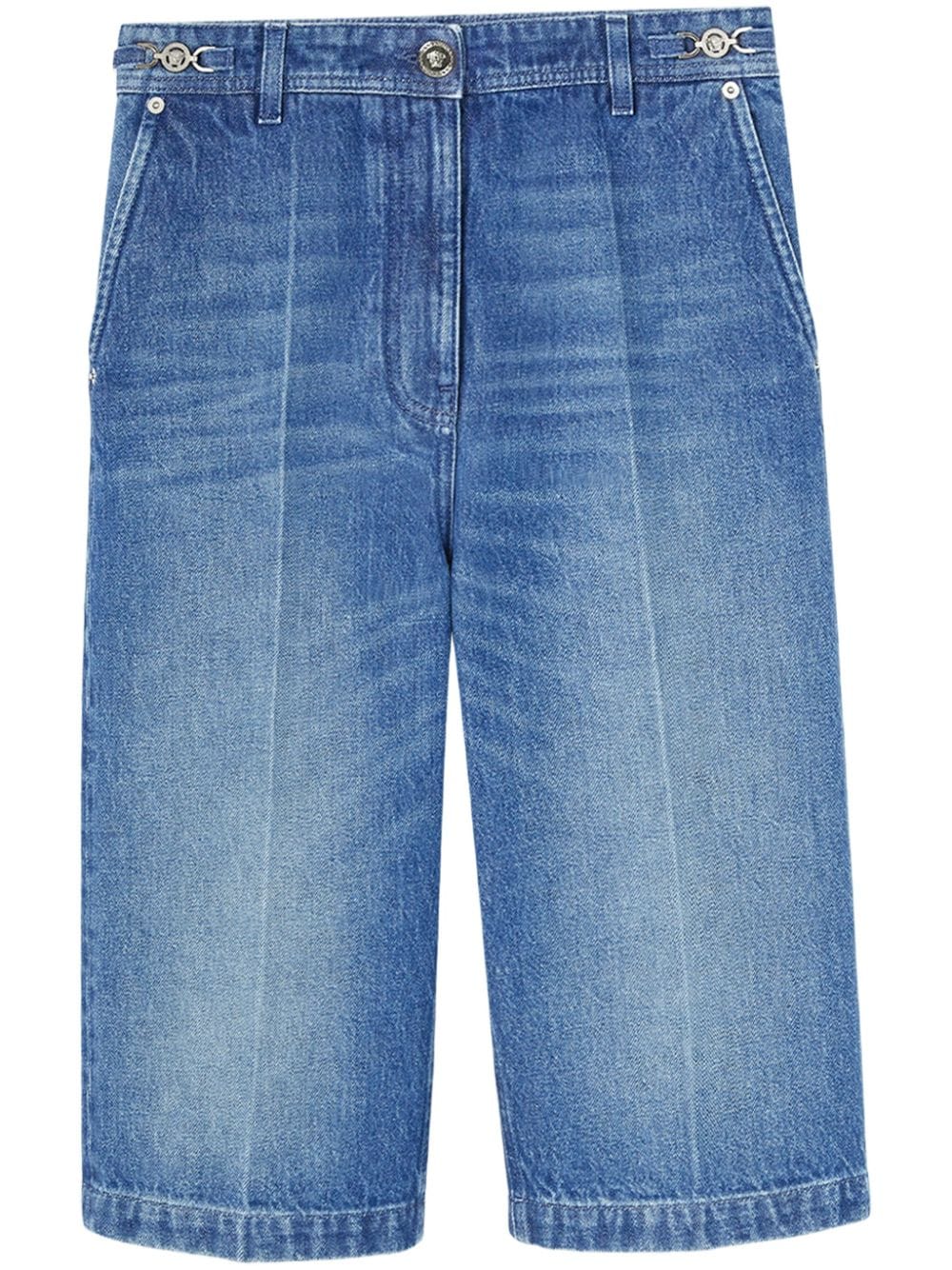Versace pressed-crease cotton denim shorts - Blue von Versace