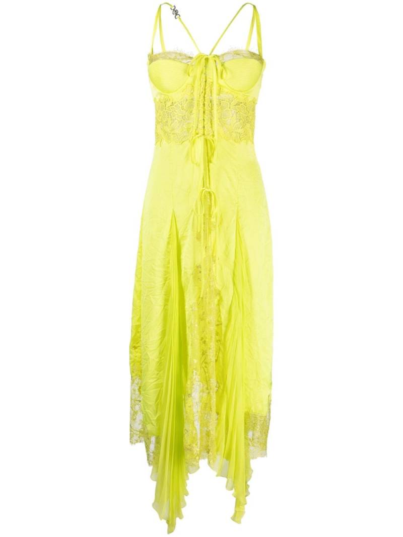 Versace sheer-lace asymmetric satin dress - Yellow von Versace