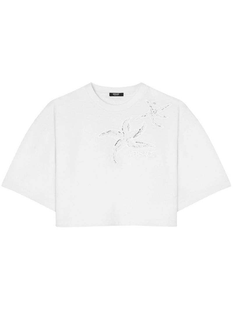 Versace embroidered cropped T-shirt - White von Versace