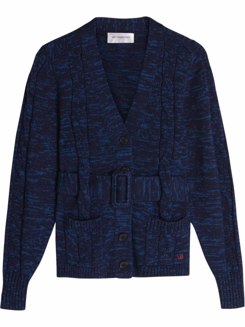 Victoria Beckham belted cable knit cardigan - Blue von Victoria Beckham