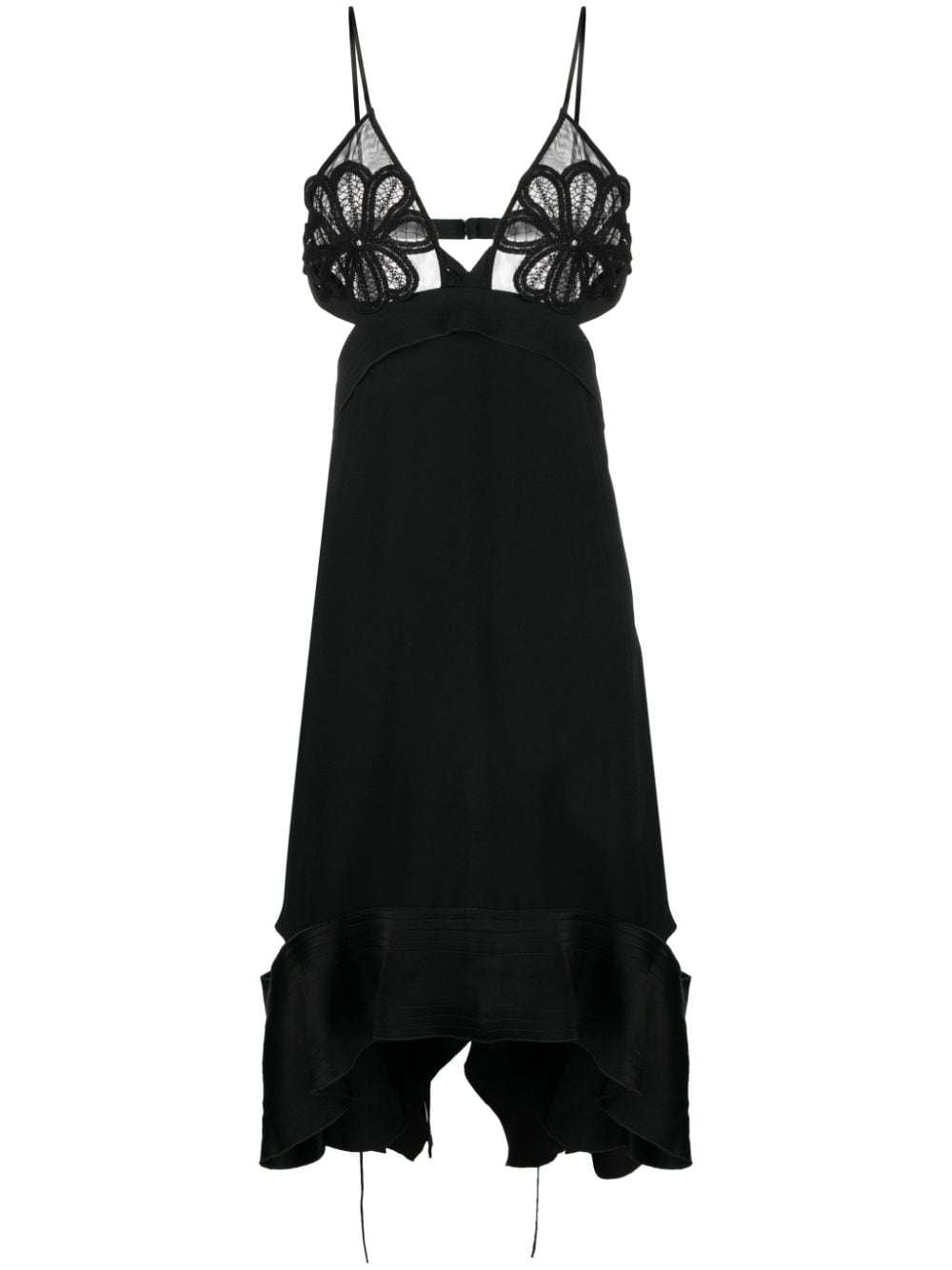 Victoria Beckham floral-embroidered ruffled-trim midi dress - Black von Victoria Beckham