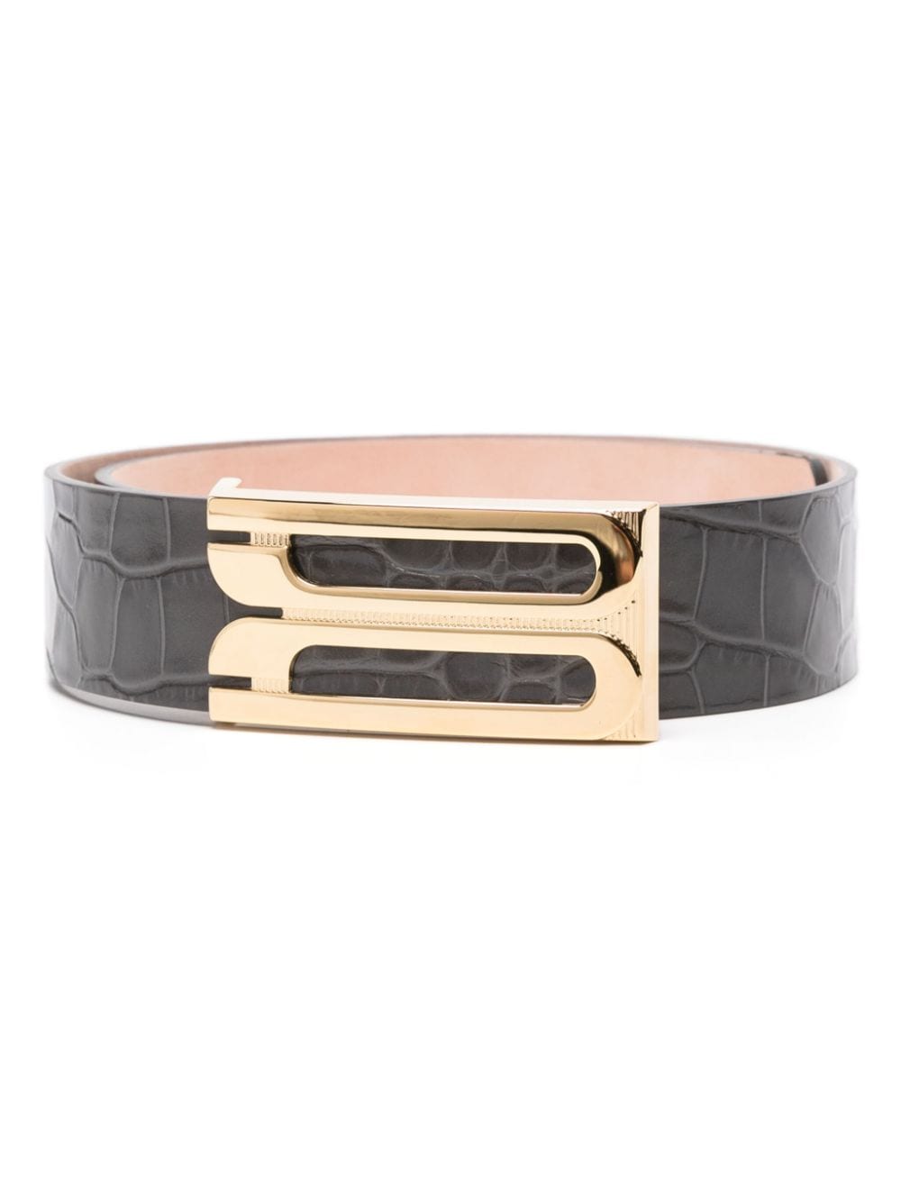 Victoria Beckham logo-buckle snakeskin-effect belt - Grey von Victoria Beckham